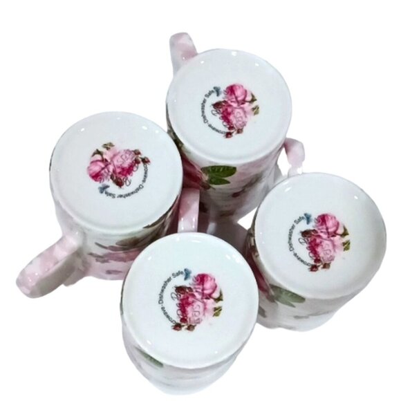 Vintage Dora Papis Easy Life Pink Roses Pattern Fine Bone China Mugs Set of 4 - Picture 3 of 8
